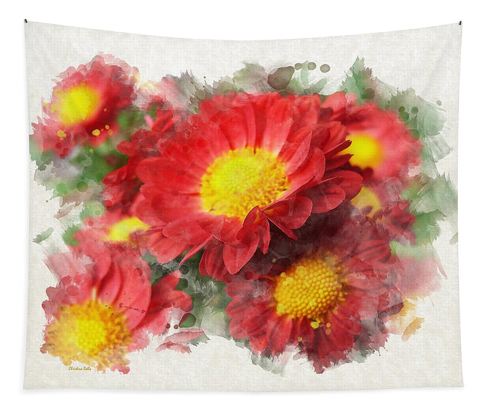 Flower Tapestry featuring the mixed media Chrysanthemum Watercolor Art by Christina Rollo