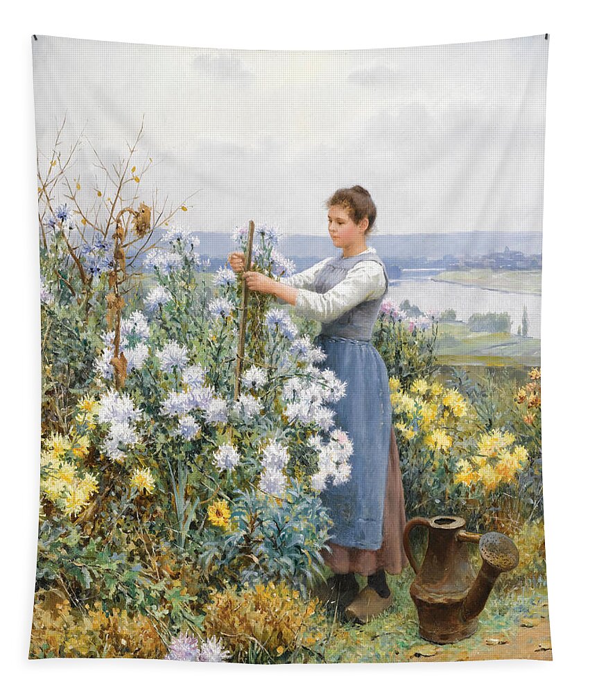 Daniel Ridgway Knight Tapestry featuring the painting Chrysanthemus by Daniel Ridgway Knight