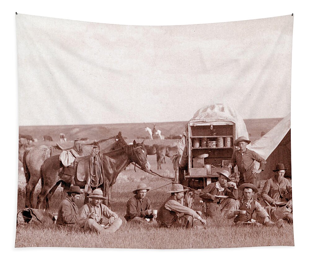 Occupation Tapestry featuring the photograph Chuckwagon And Cowboys, 1887 by Science Source