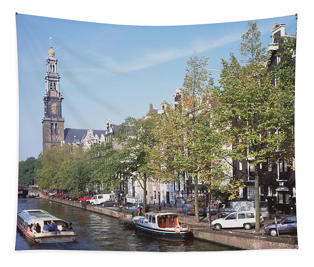 Photography Tapestry featuring the photograph Church Along A Channel In Amsterdam by Panoramic Images