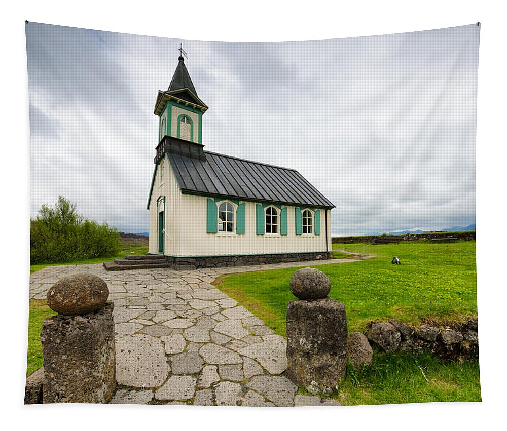 Church Tapestry featuring the photograph Church Pingvallakirkja South Iceland Pingvellir by Matthias Hauser