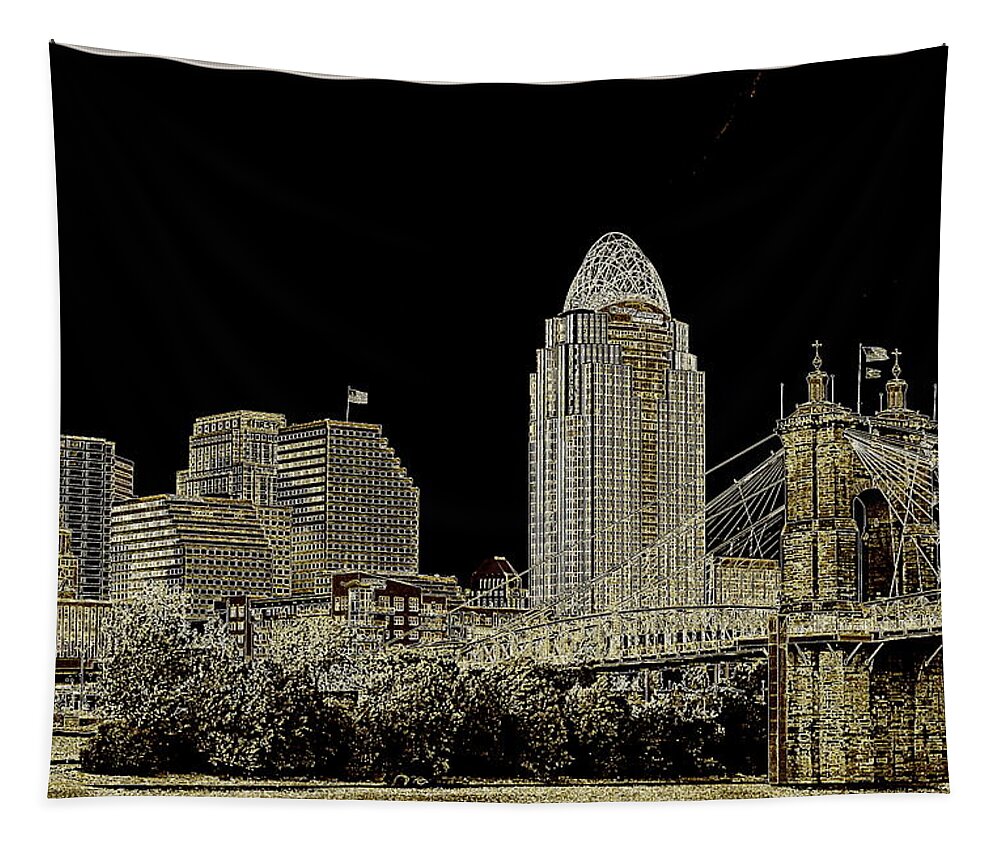 Ohio Tapestry featuring the photograph The Queen City Cincinnati Ohio by Kathy Barney