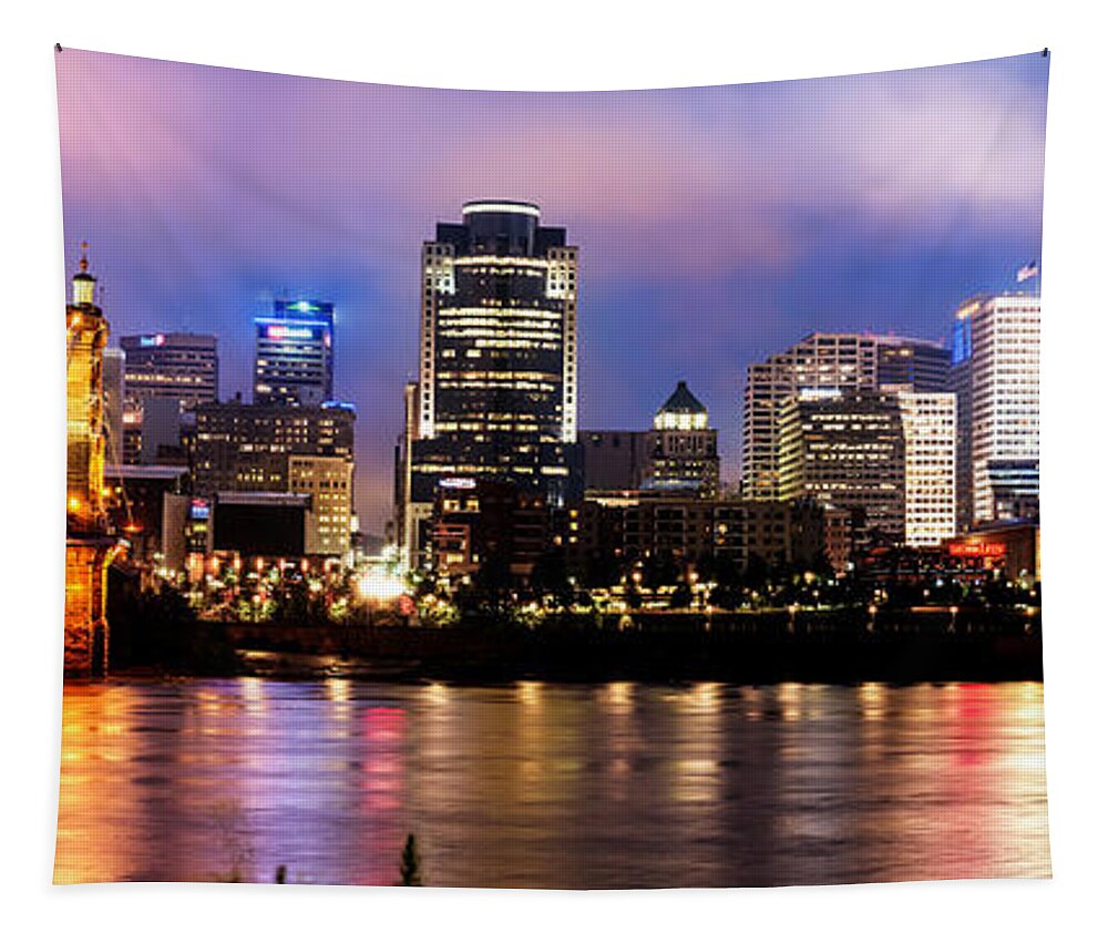 Cincinnati Tapestry featuring the photograph Cincinnati Skyline Panorama by Gregory Ballos