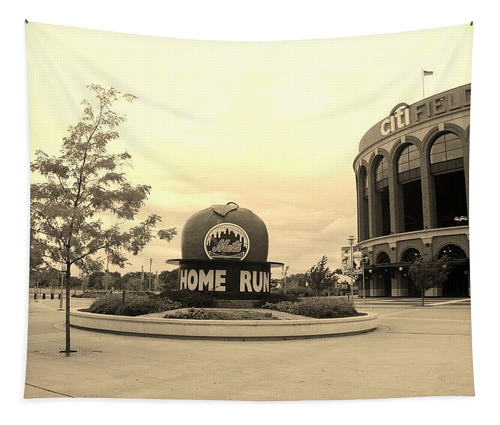 Shea Stadium Tapestry featuring the photograph CITI FIELD in SEPIA by Rob Hans
