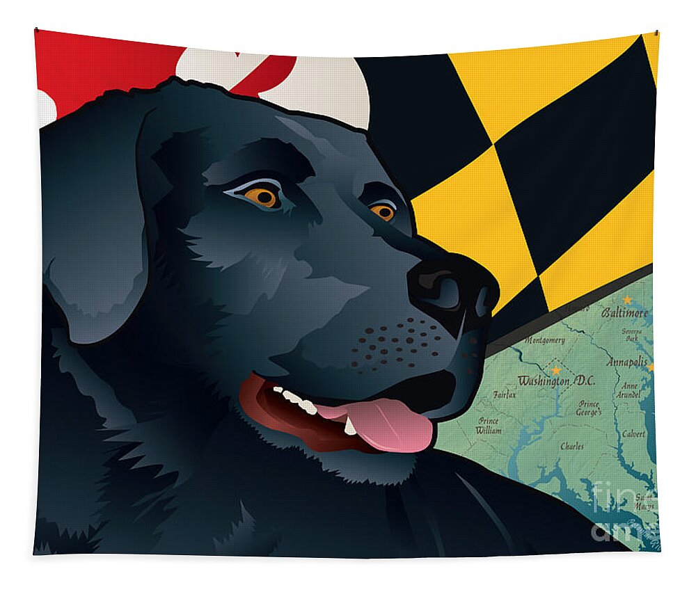 Chesapeake Bay Retriever Tapestry featuring the digital art Maryland Black Lab by Joe Barsin
