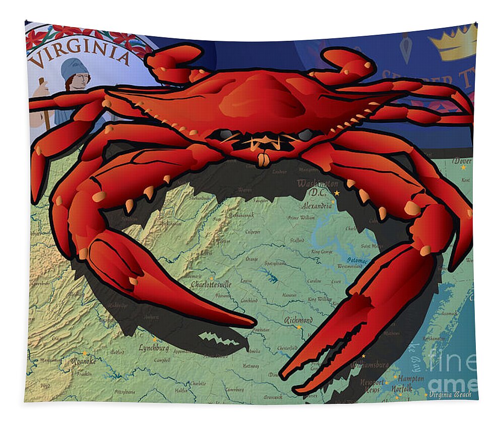 Virginia Tapestry featuring the digital art Citizen Crab of Virginia by Joe Barsin