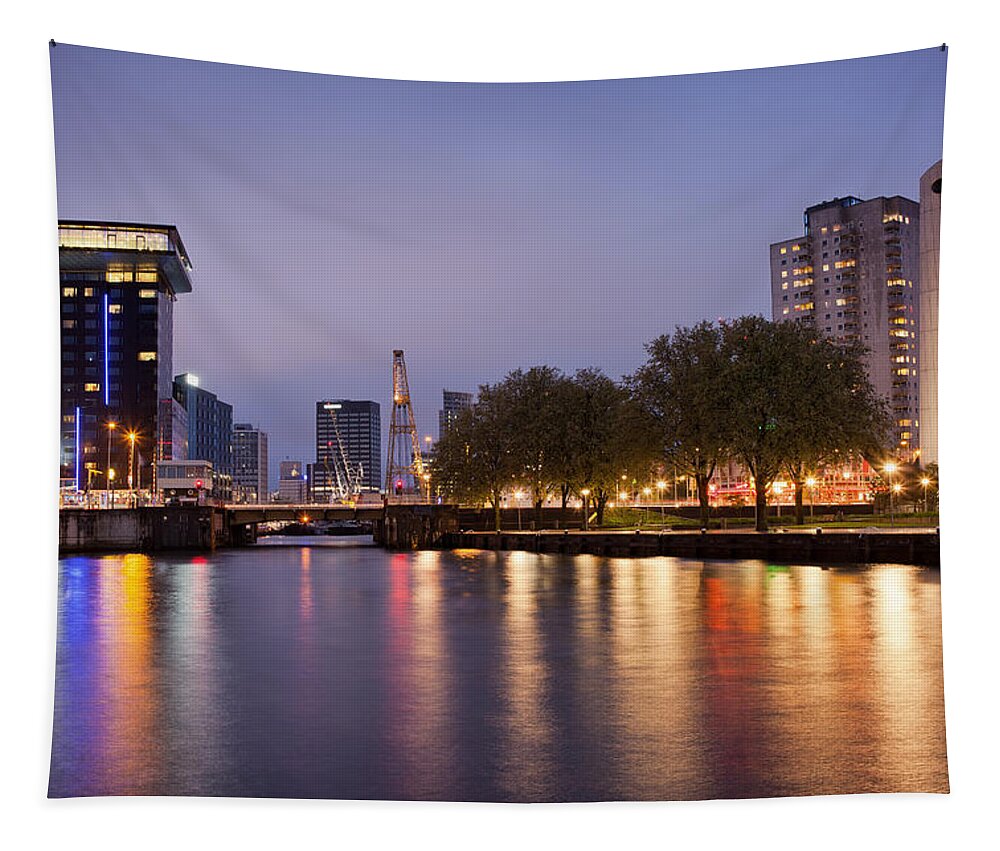 Apartment Tapestry featuring the photograph City Centre of Rotterdam at Night by Artur Bogacki