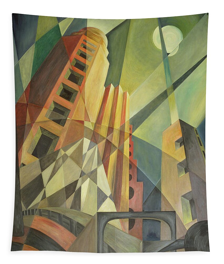 Futurist Tapestry featuring the photograph City In Shards Of Light Oil On Canvas by Carolyn Hubbard-Ford