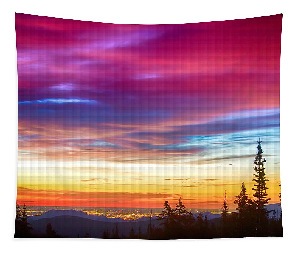 Beautiful Tapestry featuring the photograph City Lights Sunrise View From Rollins Pass by James BO Insogna