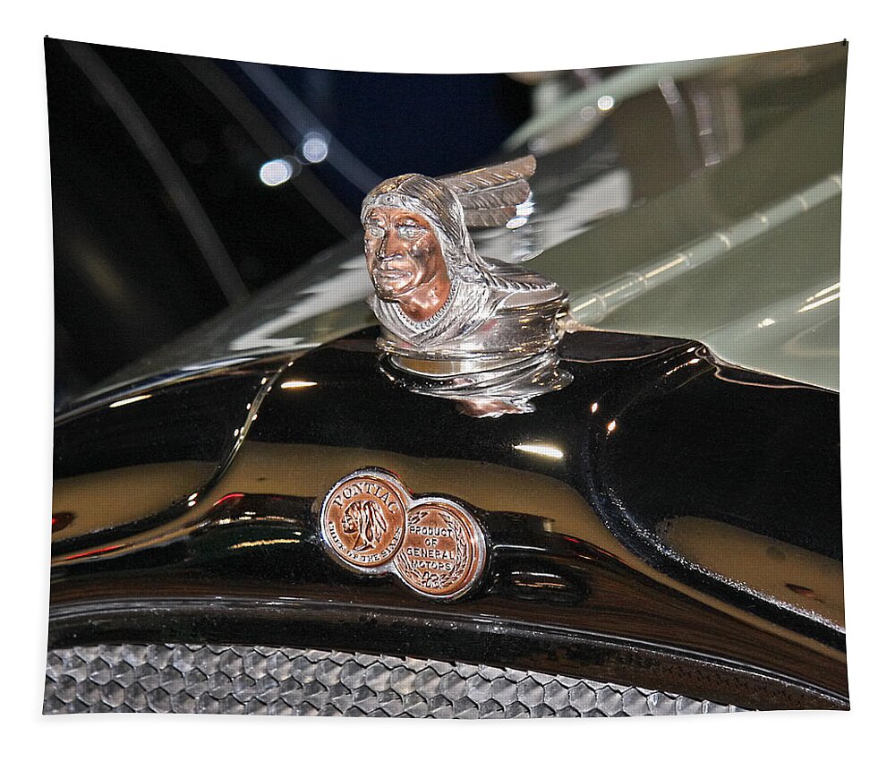 Vintage 1930�s Pontiac Car Hood Ornament Tapestry featuring the photograph Classic Vintage Pontiac 1930 Hood Ornament Car Fine Art Photography Print by Jerry Cowart