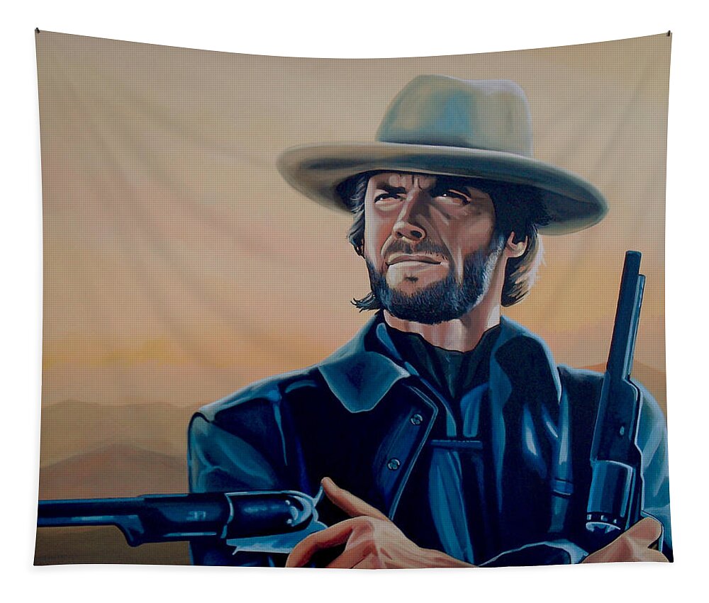 Clint Eastwood Tapestry featuring the painting Clint Eastwood Painting by Paul Meijering