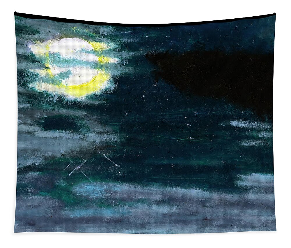 Moon Tapestry featuring the painting Cloudy Night Sky by Shawn Dall