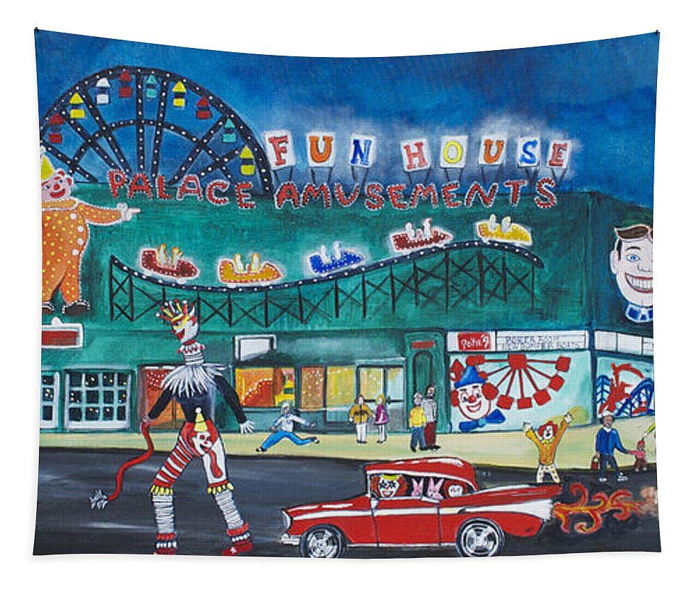 Asbury Park Art Tapestry featuring the painting Clown Parade at the Palace by Patricia Arroyo