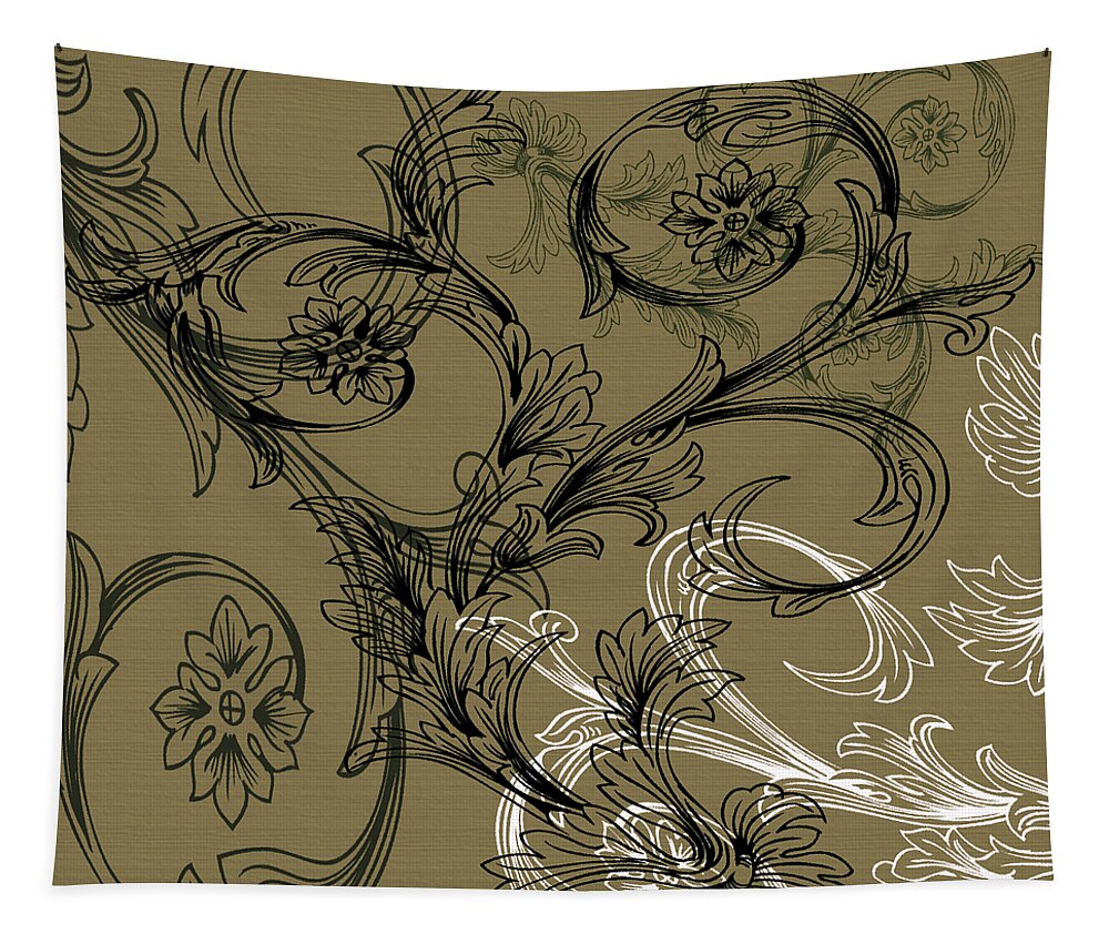 Flowers Tapestry featuring the digital art Coffee Flowers 3 Olive by Angelina Tamez