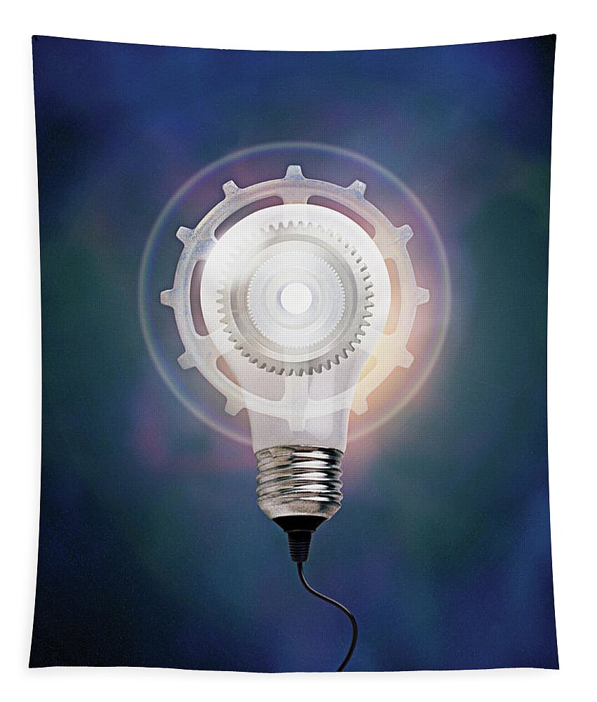 Ambition Tapestry featuring the photograph Cog-shaped Lightbulb With Cord by Ikon Ikon Images