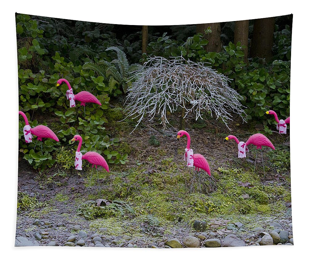 Wall Art Tapestry featuring the photograph Cold Pink Flamingos by Ron Roberts