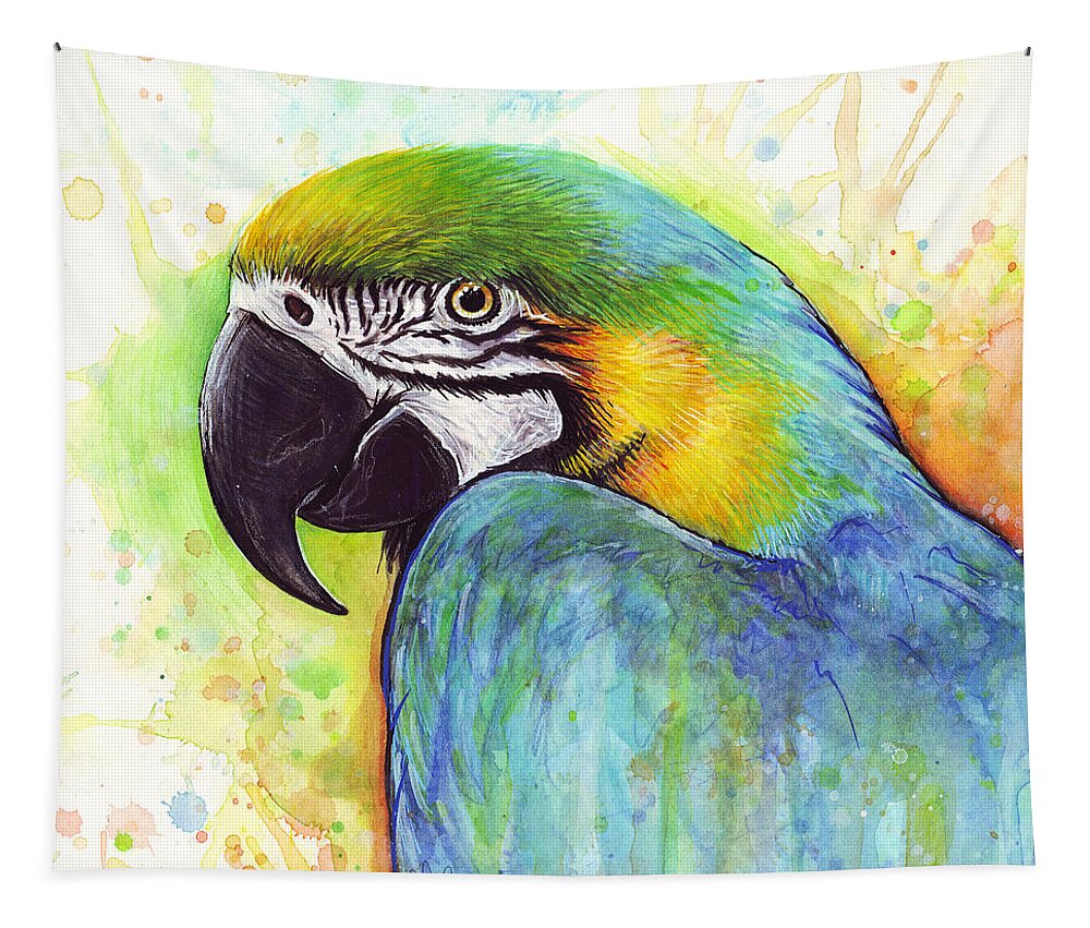 Watercolor Painting Tapestry featuring the painting Macaw Watercolor by Olga Shvartsur