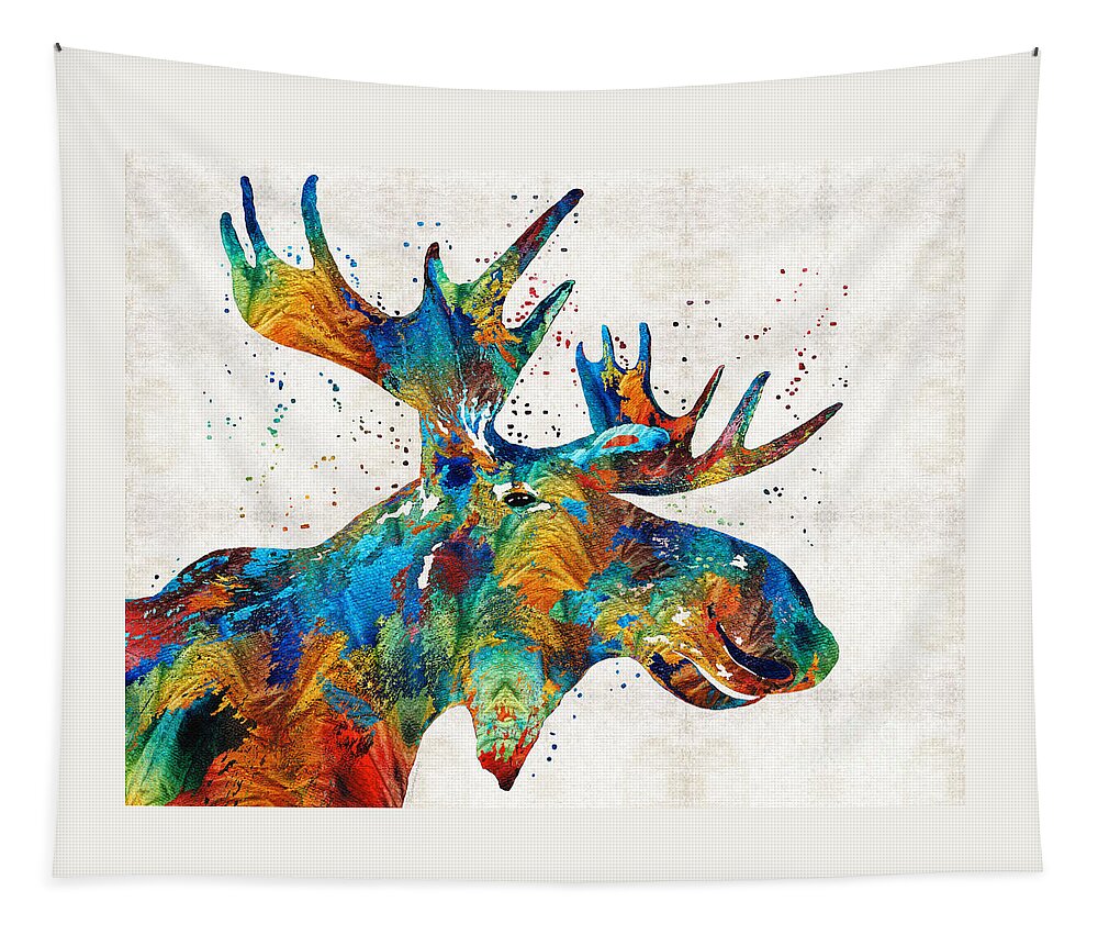 Moose Tapestry featuring the painting Colorful Moose Art - Confetti - By Sharon Cummings by Sharon Cummings