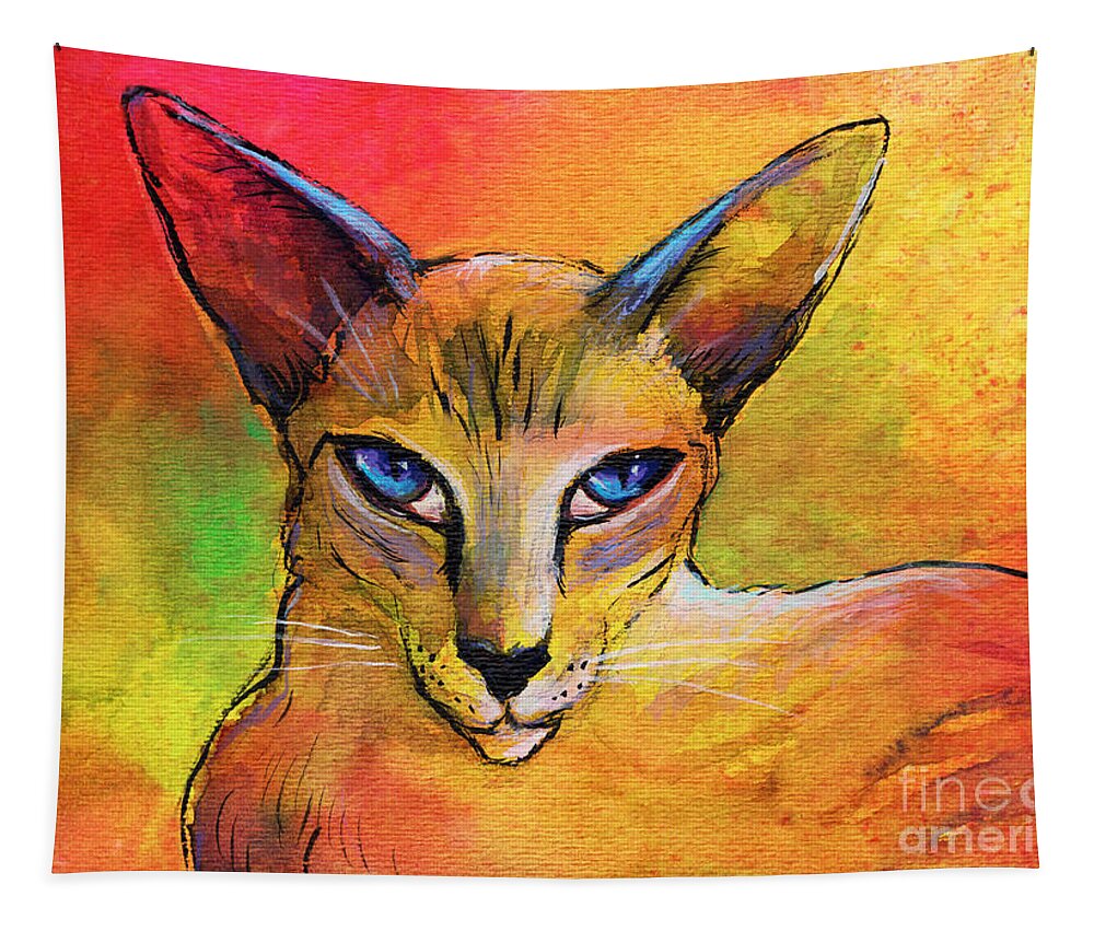 Oriental Shorthair Cat Tapestry featuring the painting Colorful Oriental shorthair Cat painting by Svetlana Novikova