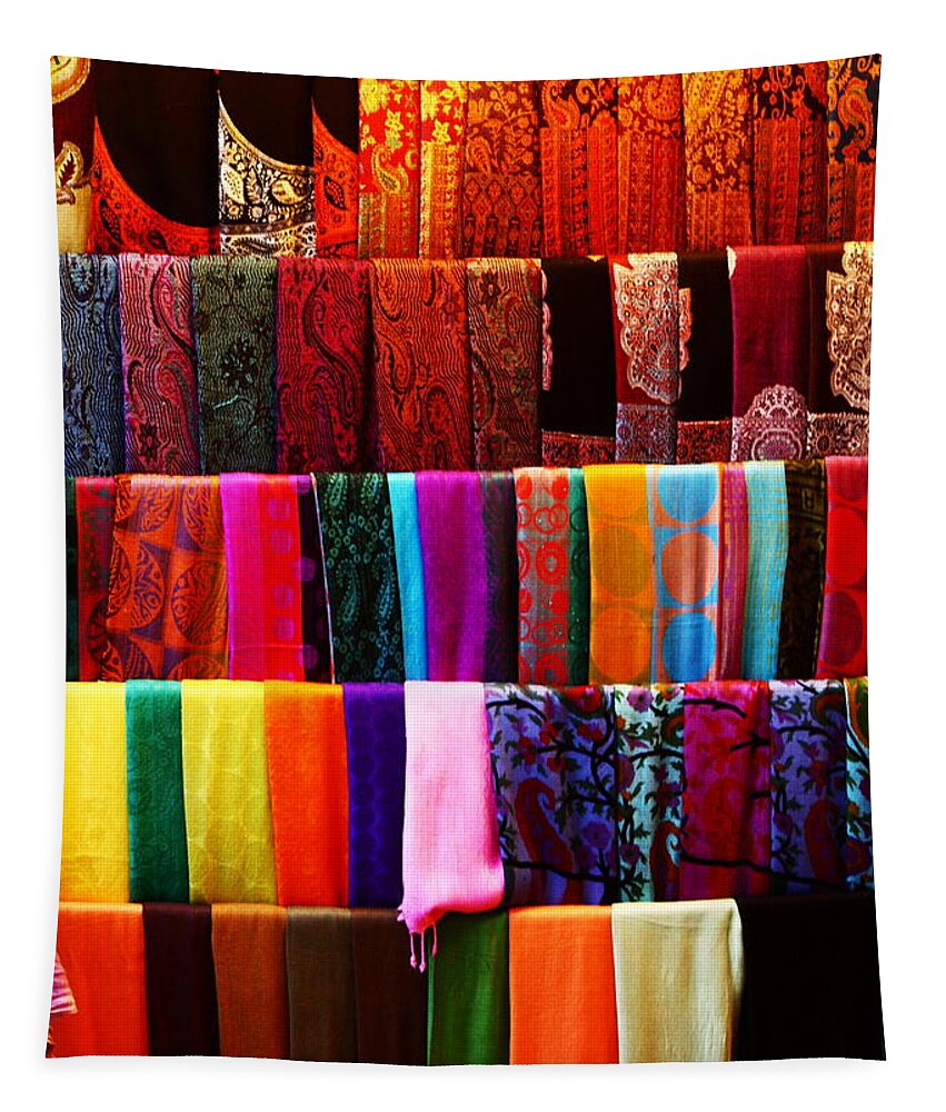 Colorful Scarfs Tapestry featuring the photograph Colorful Scarfs - New Delhi - India by Aidan Moran