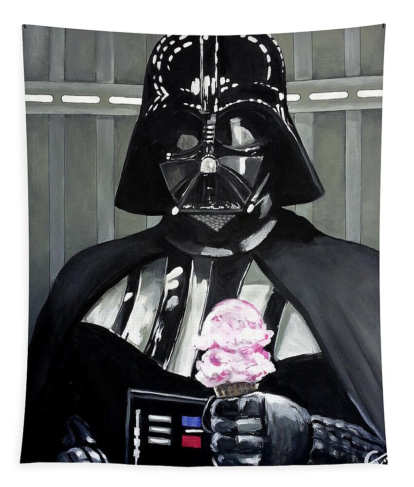 Darth Vader Tapestry featuring the painting Come to the Dark Side... We Have Ice Cream. by Tom Carlton