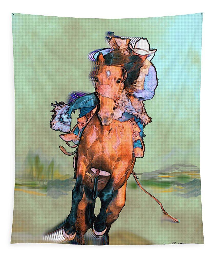 Cowboy Tapestry featuring the digital art Comin' Atcha by Kae Cheatham