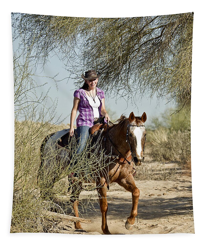 Horse Tapestry featuring the photograph Coming Through the Wash by Kathy McClure