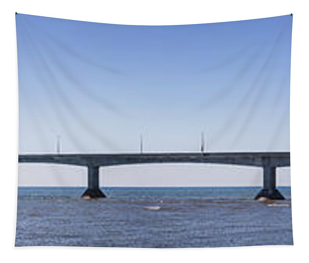 Bridge Tapestry featuring the photograph Confederation Bridge panorama 3 by Elena Elisseeva