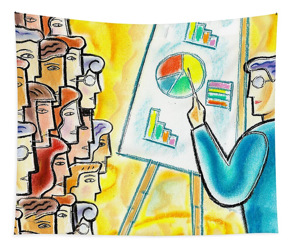 Conference Considerate Crowd Displaying Diversity Drawing Easel Economizing Education Enterprise Executive Female Forecasting Group Guidance Horizontal Illustration Illustration And Painting Information Job Large Group Of People Lead Leadership Leading Learning Tapestry featuring the painting Conference by Leon Zernitsky