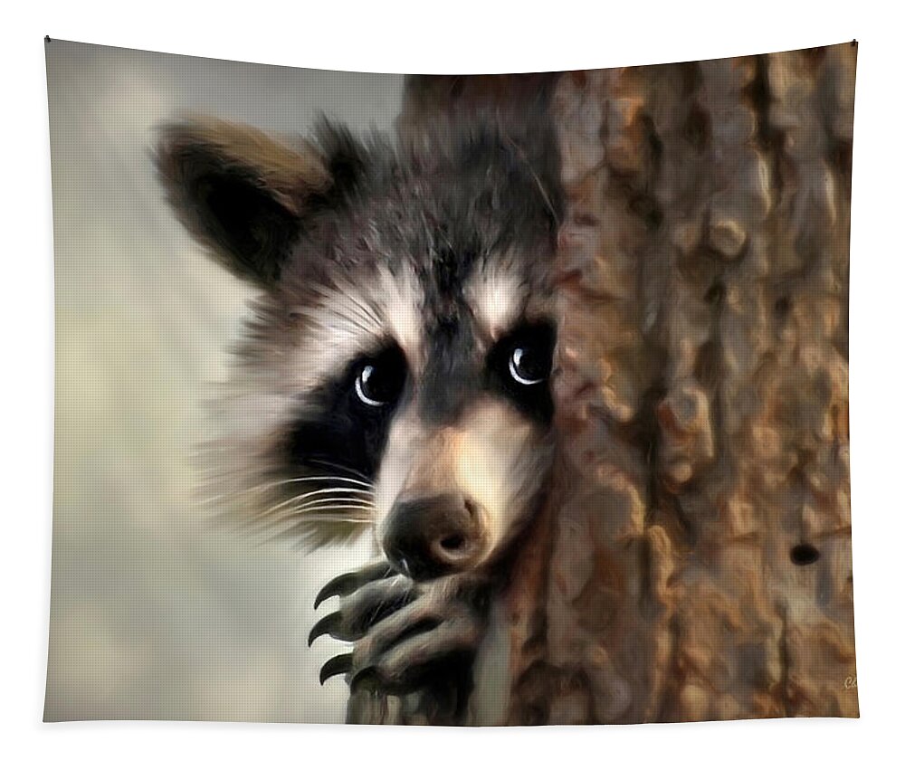 Raccoon Tapestry featuring the painting Conspicuous Bandit by Christina Rollo