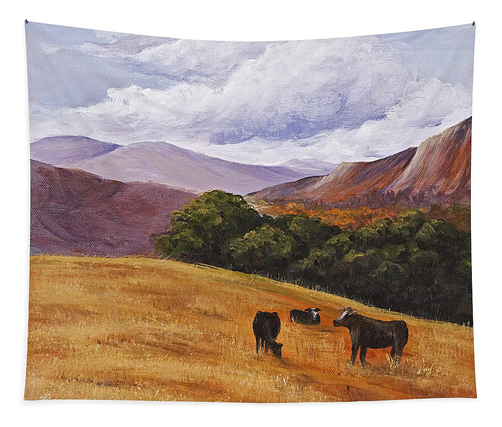 Landscape Tapestry featuring the painting Contented Cows by Darice Machel McGuire