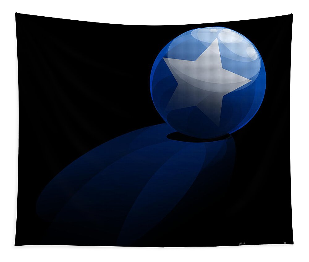 Black Tapestry featuring the digital art Blue Ball decorated with star grass black background by Vintage Collectables