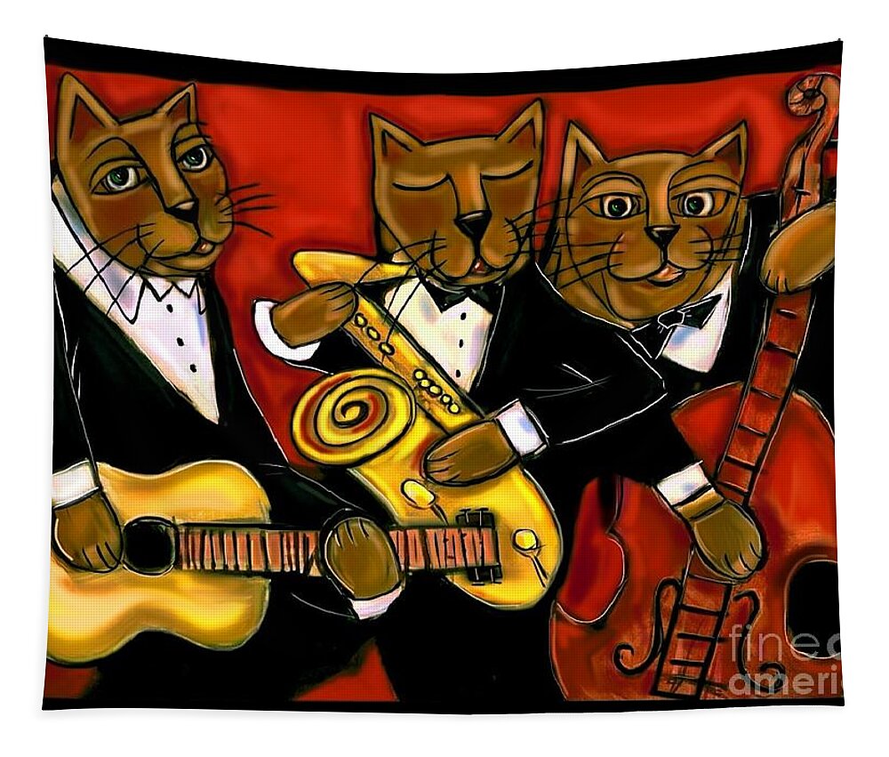 Jazz Tapestry featuring the painting Cool Jazz Cats by Cynthia Snyder