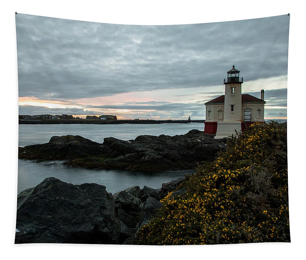 Coquille River Lighthouse Tapestry featuring the photograph Coquille River Lighthouse Landscape by John Daly