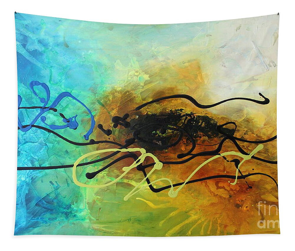Abstract Tapestry featuring the painting Coral Reef by Preethi Mathialagan