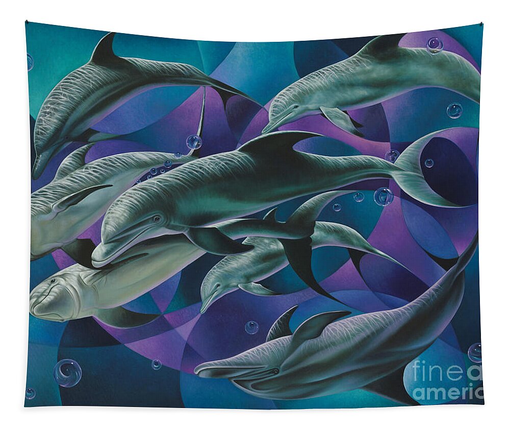 Dolphins Tapestry featuring the painting Corazon del Mar by Ricardo Chavez-Mendez