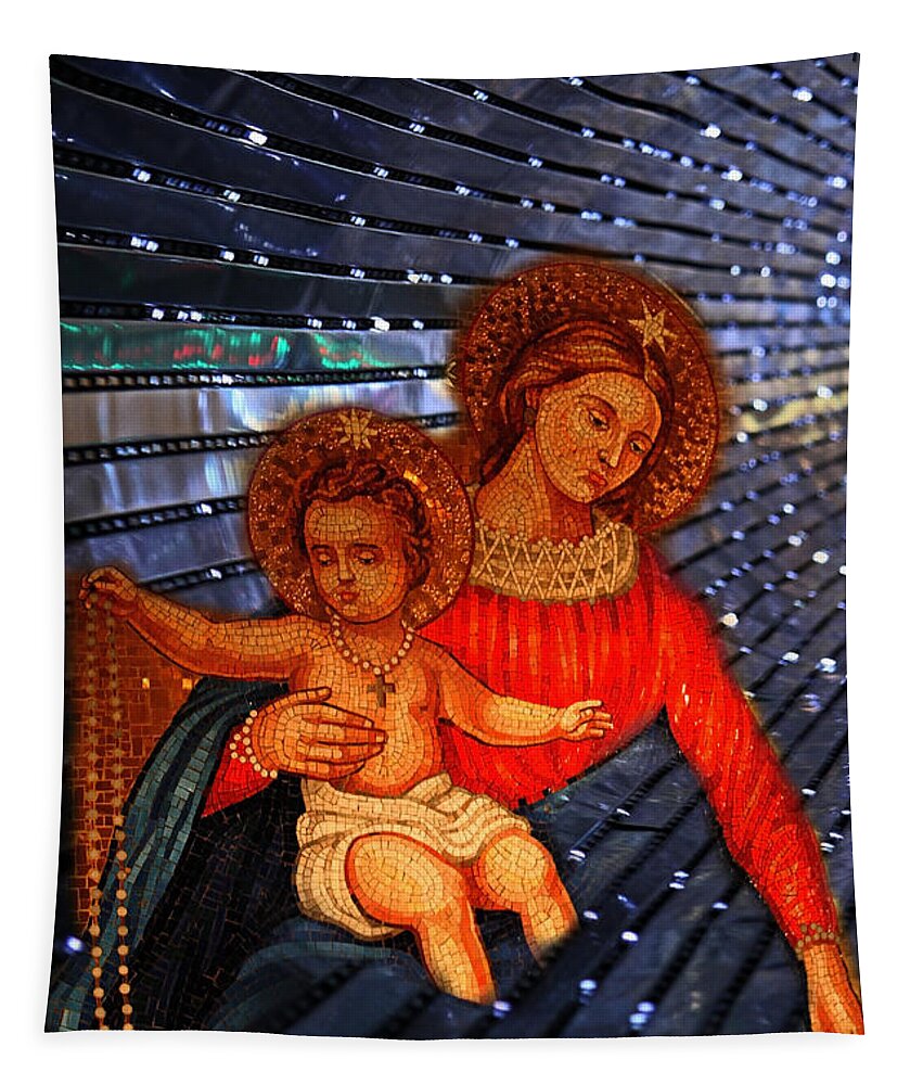 Mary Tapestry featuring the digital art Cosmic Mother and Child by William Rockwell
