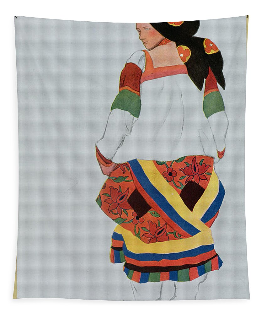 Traditional Costume Tapestry featuring the drawing Costume Design For A Peasant Girl, 1922 by Leon Bakst