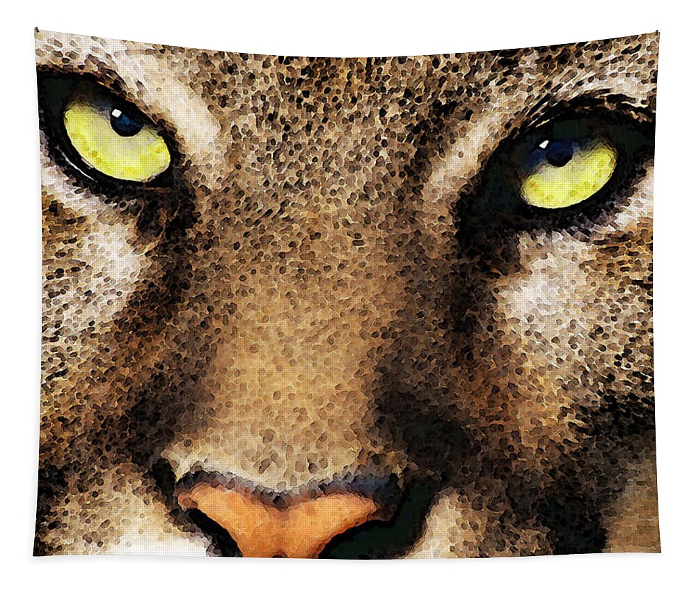 Panther Tapestry featuring the painting Cougar Eyes by Sharon Cummings