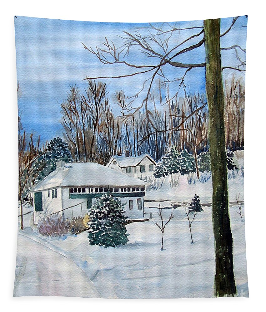 Snow Tapestry featuring the painting Country Club in Winter by Christine Lathrop