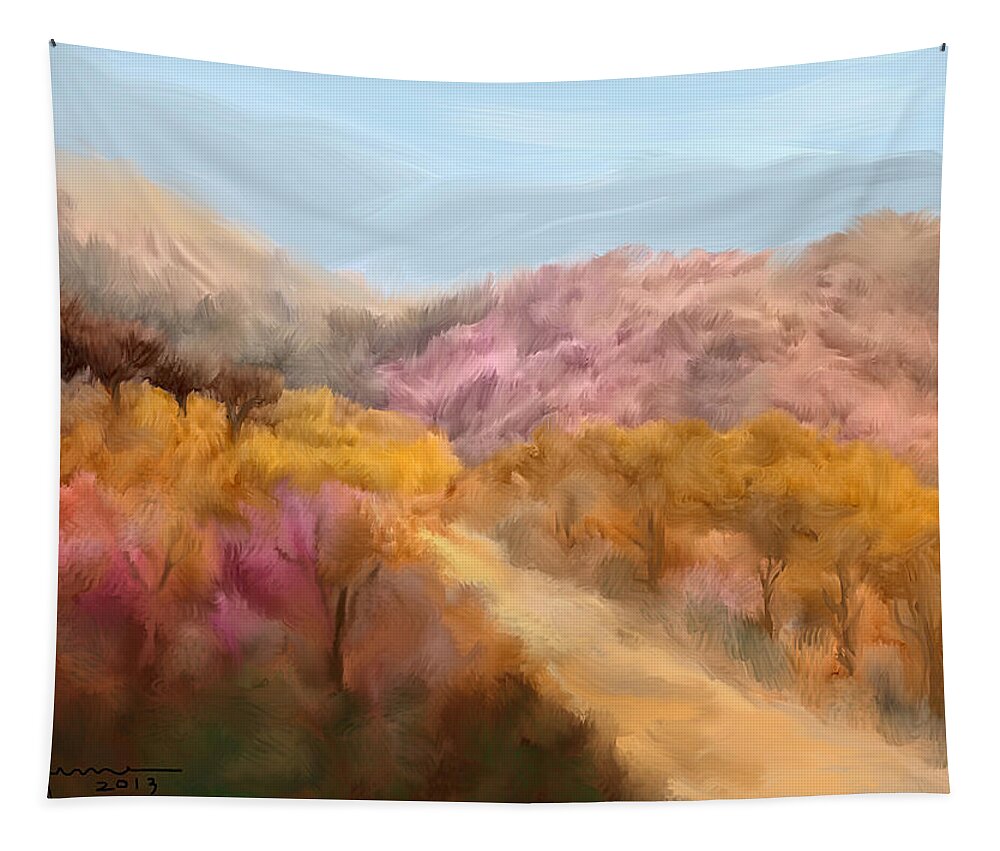 Pink Tapestry featuring the painting Country Road by Kume Bryant