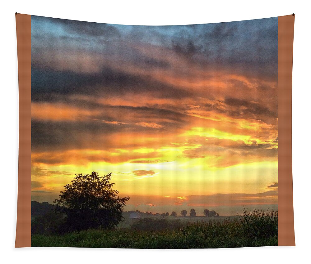 Sunset Tapestry featuring the photograph Country Scene from Hilltop to Hilltop by Angela Rath