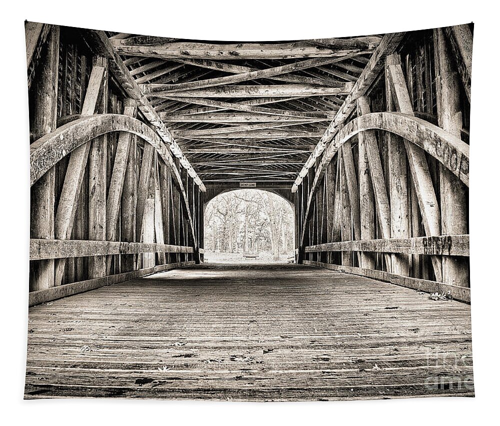 Bridge Tapestry featuring the photograph Covered Bridge B n W by Scott Wood