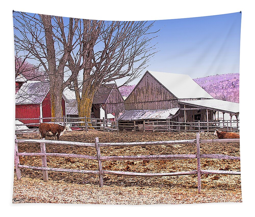 Jenne Farm Tapestry featuring the digital art Cows at Jenne Farm by Nancy Griswold