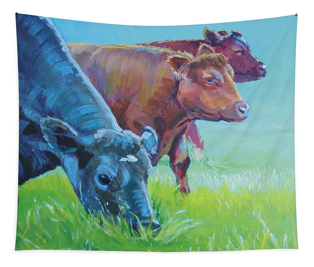 Cow Tapestry featuring the painting Cows by Mike Jory