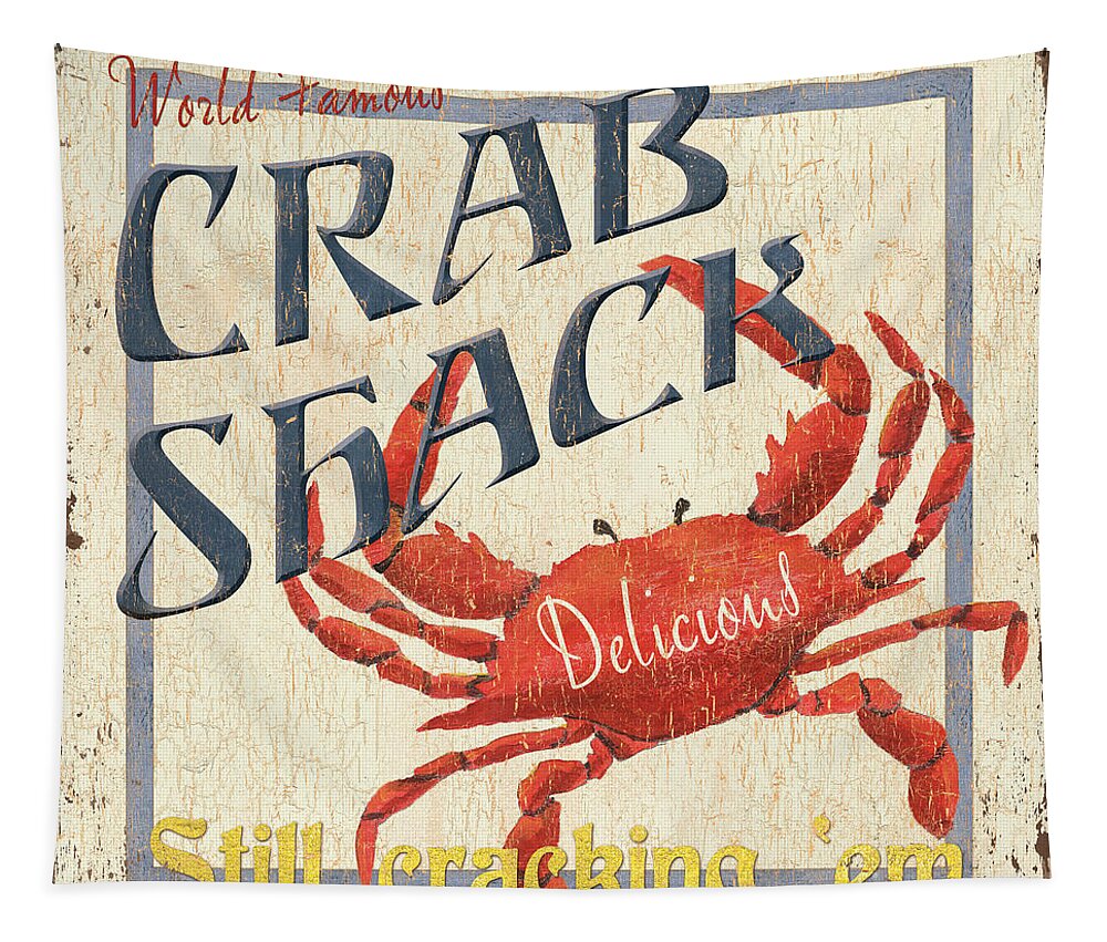 Crab Tapestry featuring the painting Crab Shack by Debbie DeWitt