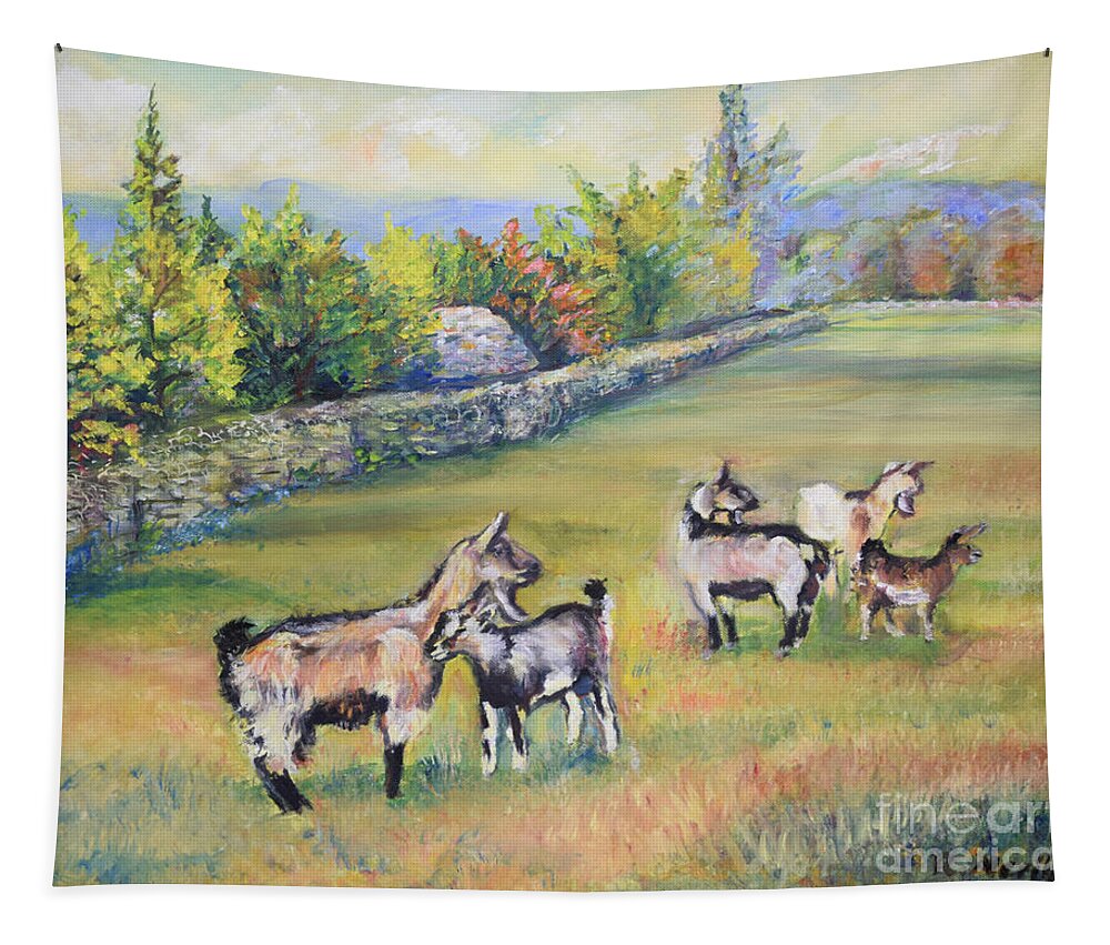 Raija Merila Tapestry featuring the painting Croatian Goats by Raija Merila