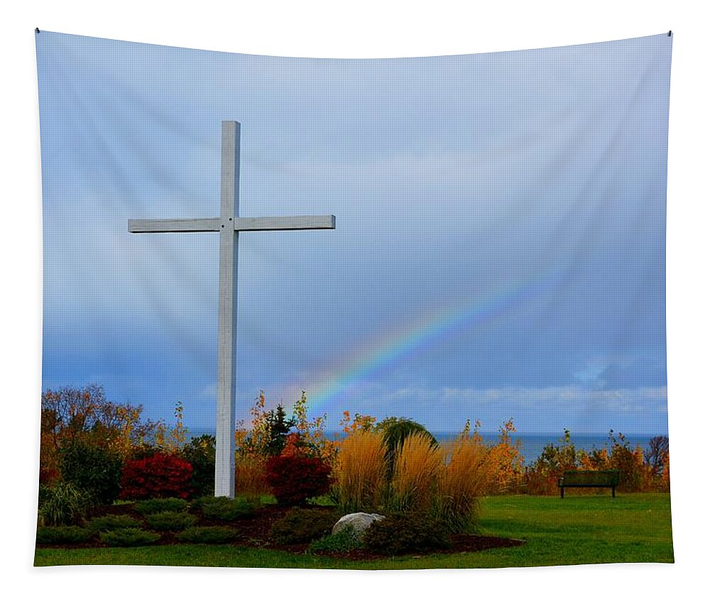 Cross Tapestry featuring the photograph Cross at the End of the Rainbow by Keith Stokes