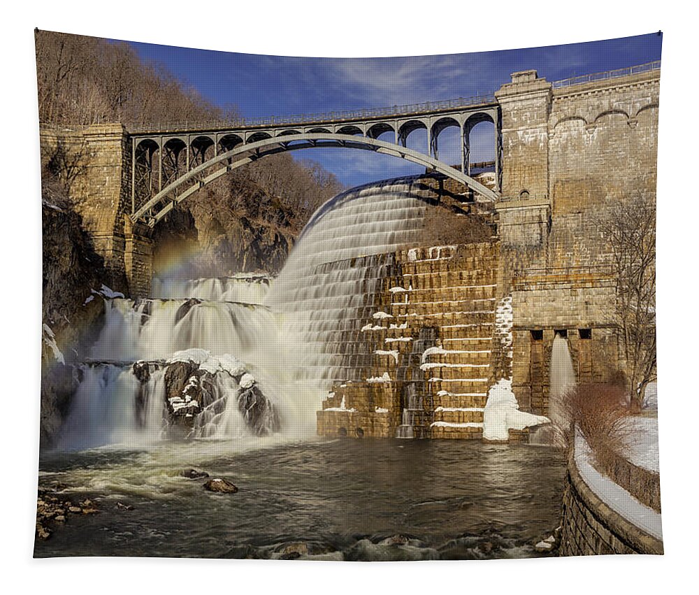 Croton Dam Tapestry featuring the photograph Croton Dam And Rainbow by Susan Candelario