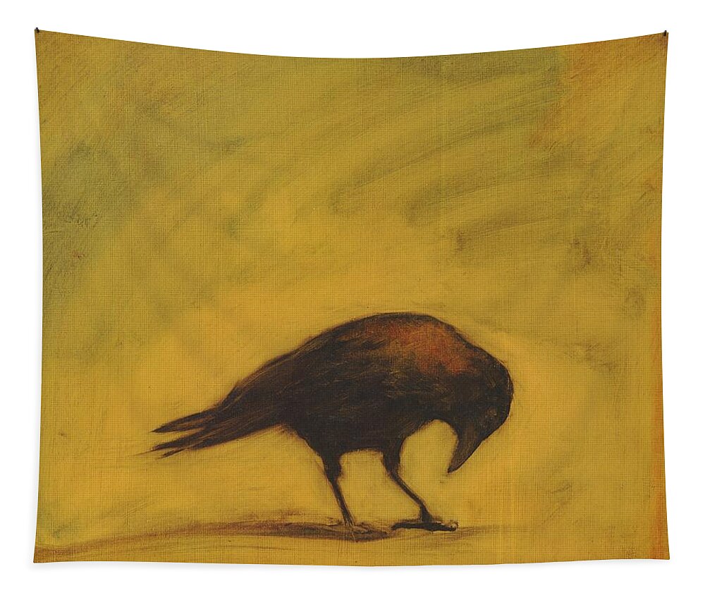 Crow Tapestry featuring the painting Crow 11 by David Ladmore